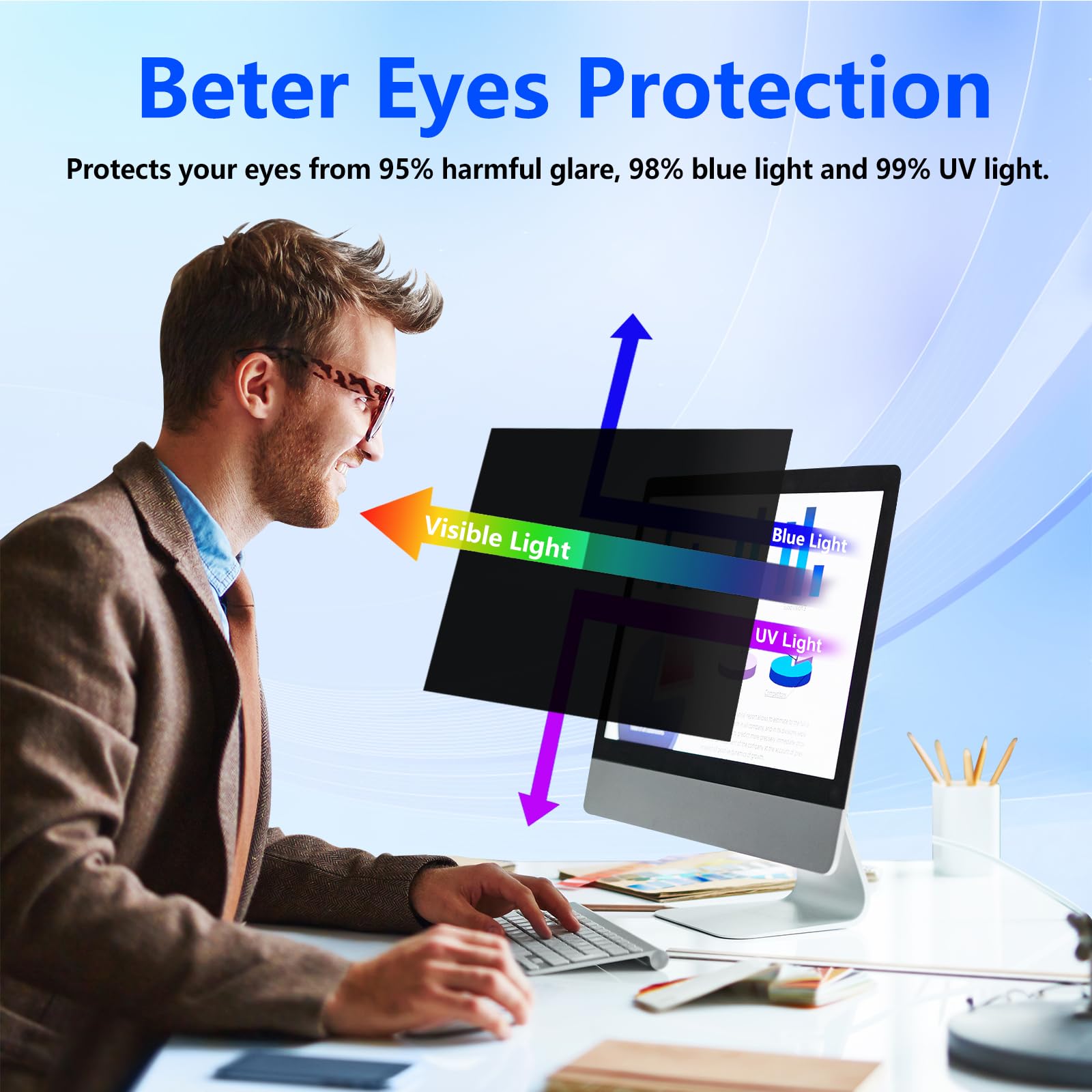 Filtre de confidentialité de 25" pour écran large d'ordinateur de bureau - Anti-reflets, bloque 96 % des UV, anti-rayures avec rapport d'aspect 16:9