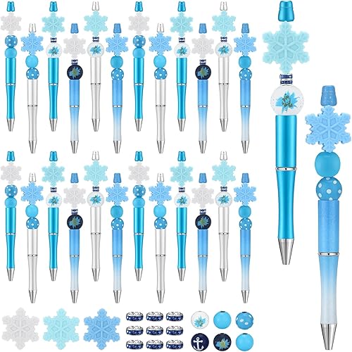 Ctosree Juego de 36 bolígrafos con cuentas, bolígrafos de silicona con cuentas de copo de nieve a granel, bolígrafos de cuentas de invierno, regalos