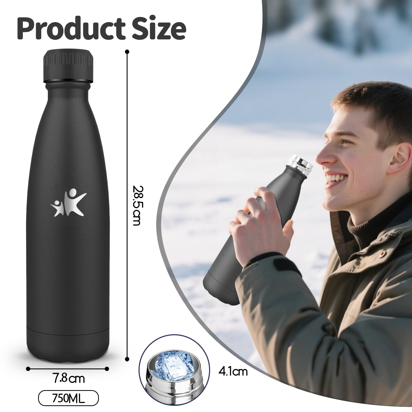 Gourde, 750 Ml Sans BPA, Gourde Isotherme, Isolation Sous Vide à Double Paroi, Bouteille Isotherme, 304 Acier Inoxydable, Gourde Acier Inoxydable Pour Cuisine, Salle De Sport, Randonnée - Bleu Foncé