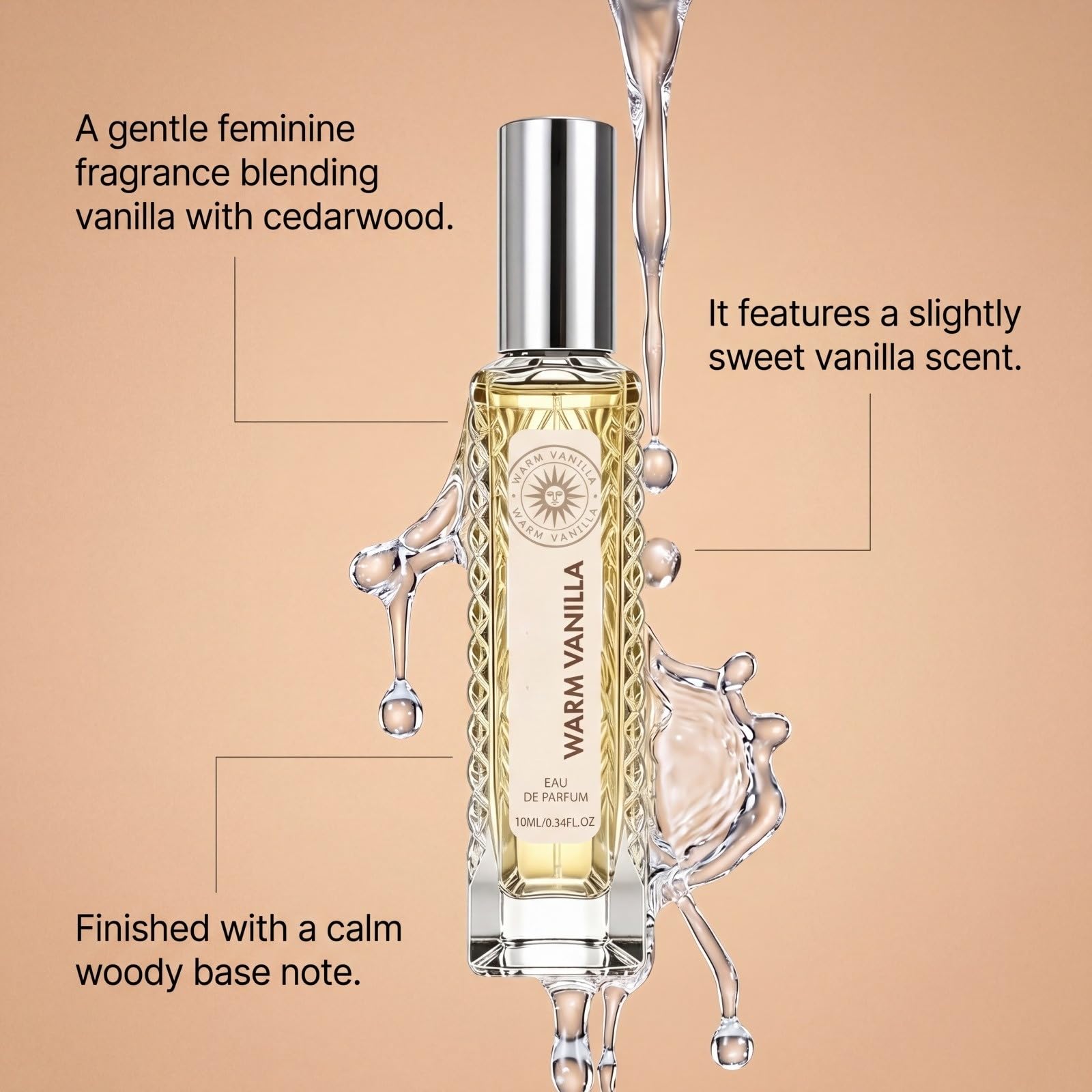 Eau de Parfum Warm Vanilla, 10 ml, warmer Vanilleduft, Mini-Format, für Reisen, weicher Duft, langer Halt, tragbarer Zerstäuber für Damen, Taschen-Duft für Alltag, Ausflüge und Reisen