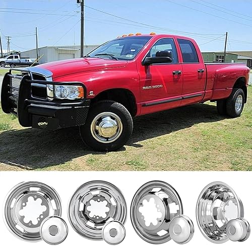 4 simuladores de rueda de acero inoxidable pulido de 17 pulgadas, 8 lengüetas delanteras y traseras con 5 orificios de ventilación, para Dodge Ram