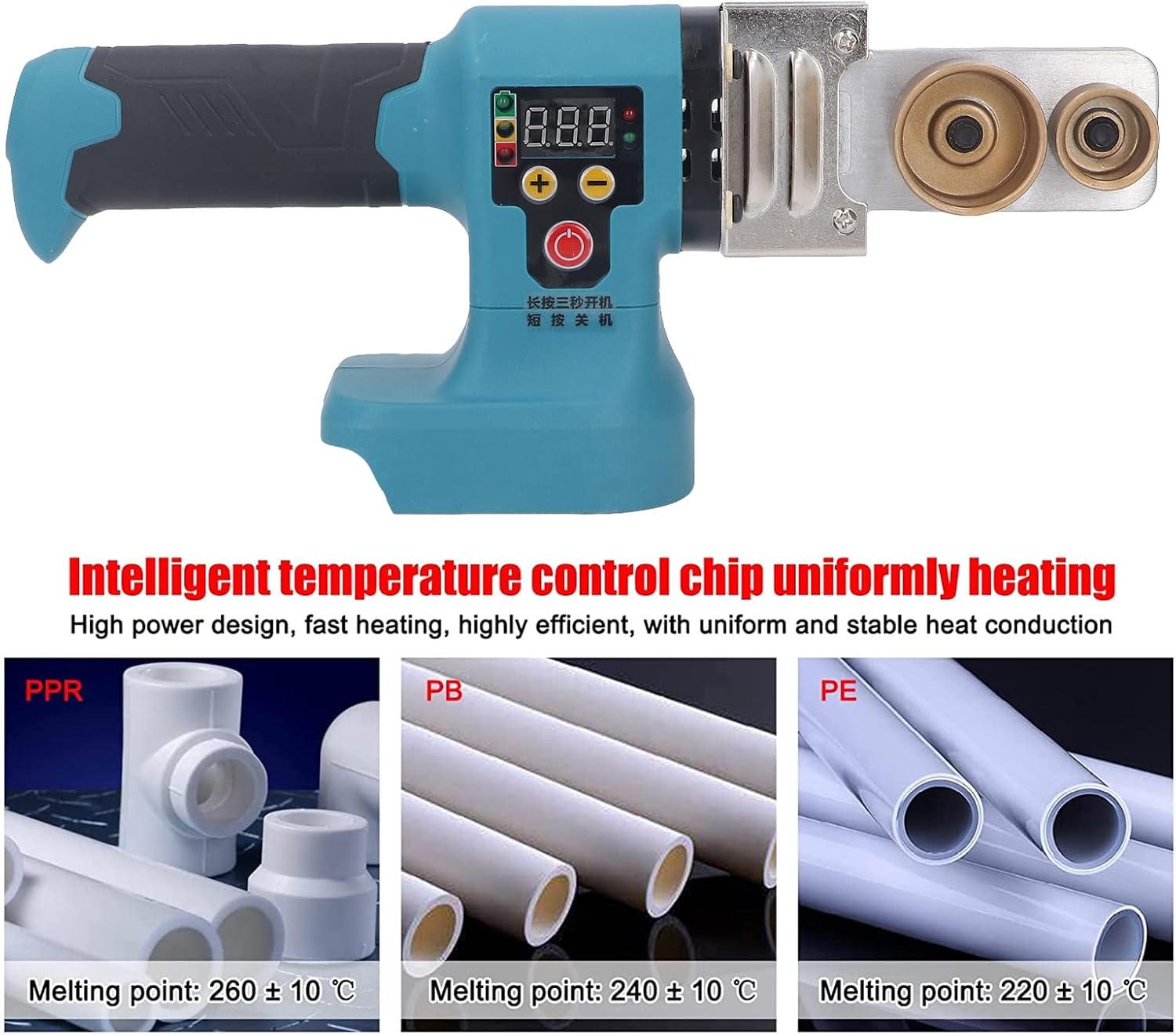Soldador De Tuberías PPR Con Pantalla Digital Y 6 Cabezales – 240W, Temperatura Ajustable De 220-320°C, Para PPR, PE, PB, PVC Y HDPE, Incluye Llave Hexagonal
