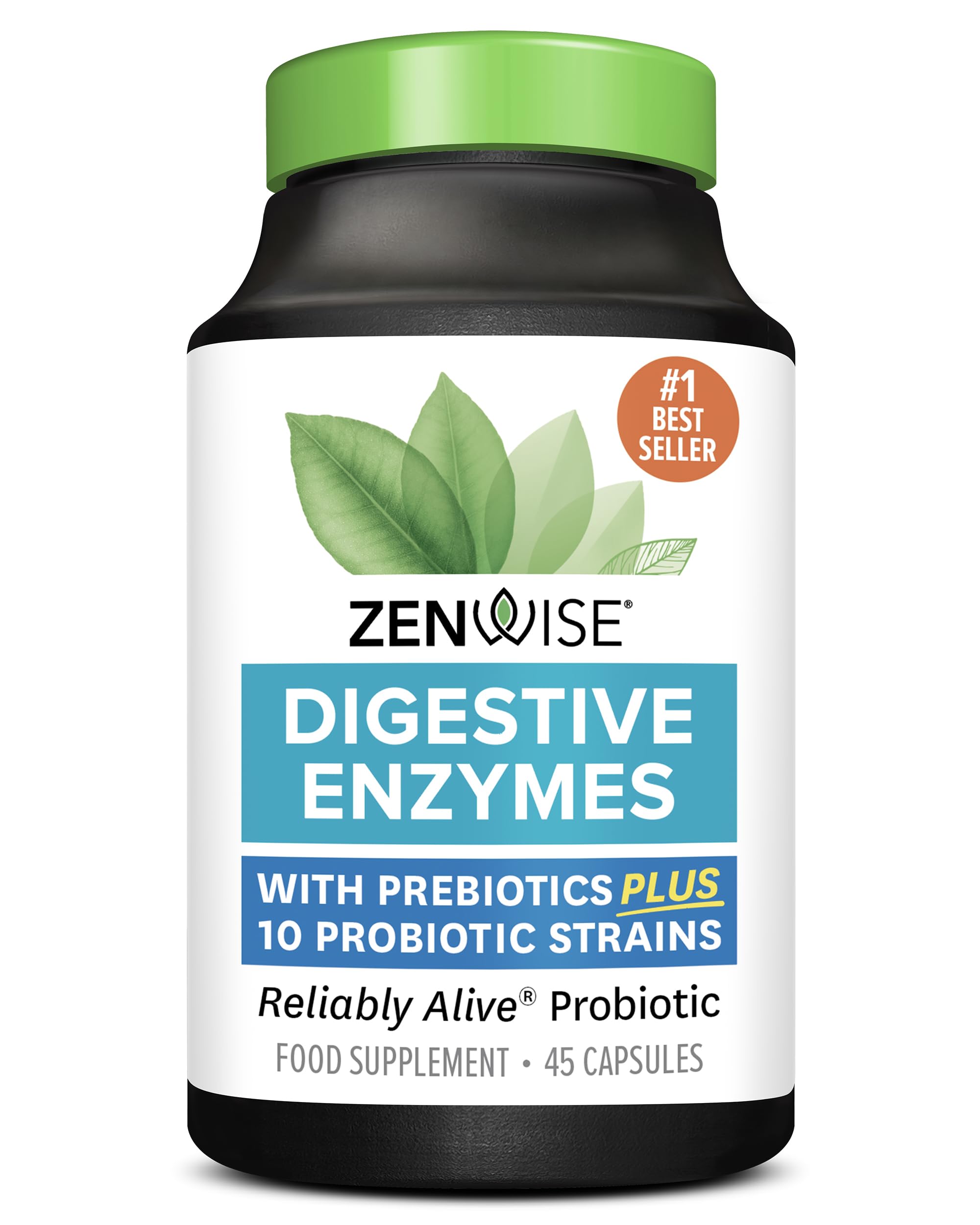 Zenwise Health Digestive Enzymes + Probiotics for Gut Health and Prebiotics Fibre Supplements for Digestion - 45 Count