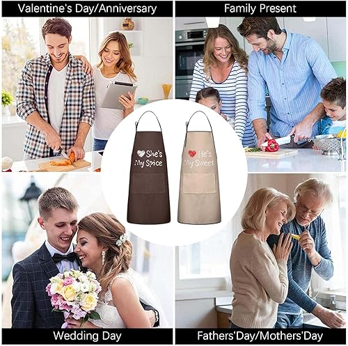 Miniatura 6 de BOOWEATS Delantal de cocina para parejas, para él y para ella, juego de delantales de regalo para el día de San Valentín, divertido delantal de chef