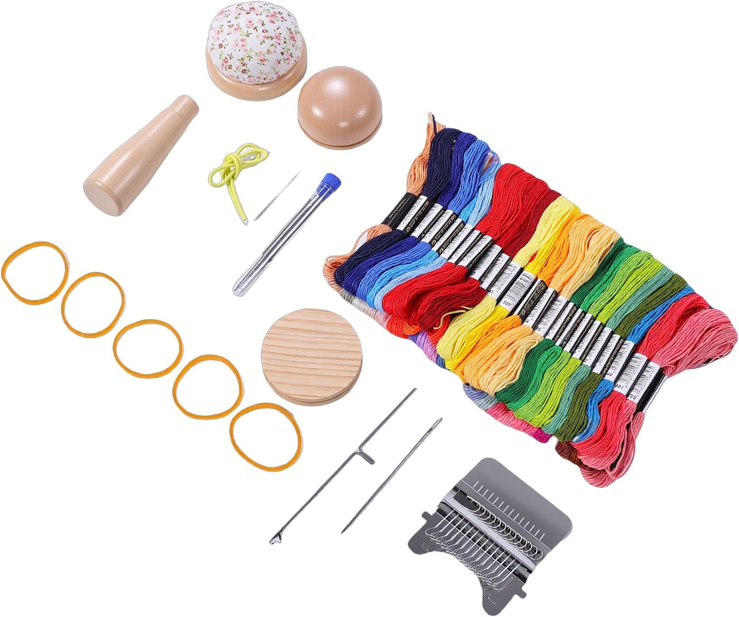 Chiyyak Darning Mushroom Kit, Wood Knitting Tool, 50 Colored Thread Repair Sewing Kit