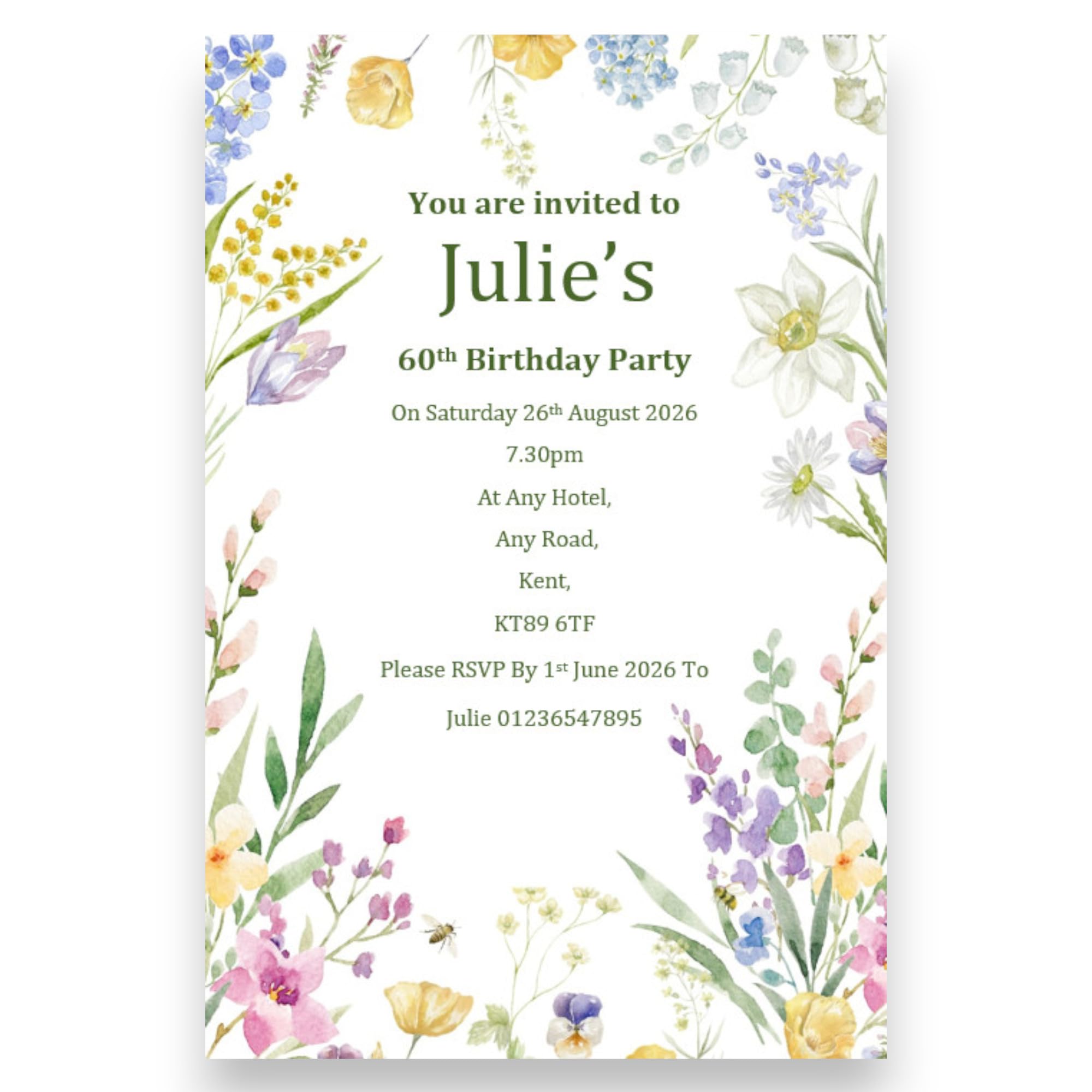 Bespoke Candy Delights Personalised Beautiful Wild Flower Birthday Invitations - Invites Surprise can be added 16th 18th 21st 30th 40th 50th 60th 70th 80th 90th Any Age BD123 (80)