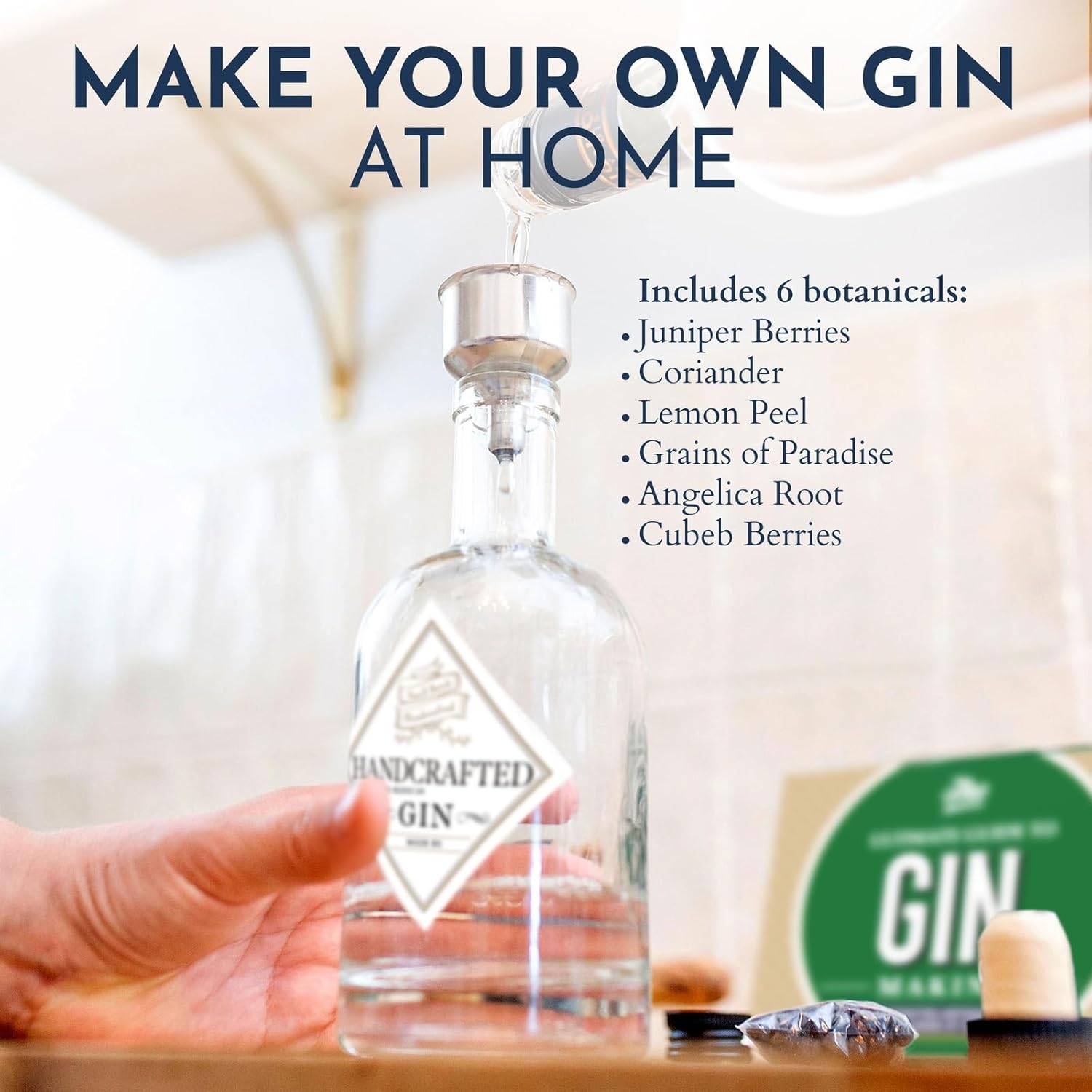 DIY Gift Kits Alcohol Infusion Kit - DIY Botanical Gin Infusion Kit with 6 Botanicals & Stainless Steel Flask & Funnel - Make Your Own Gin Cocktail Gift Set - 20 Piece Set