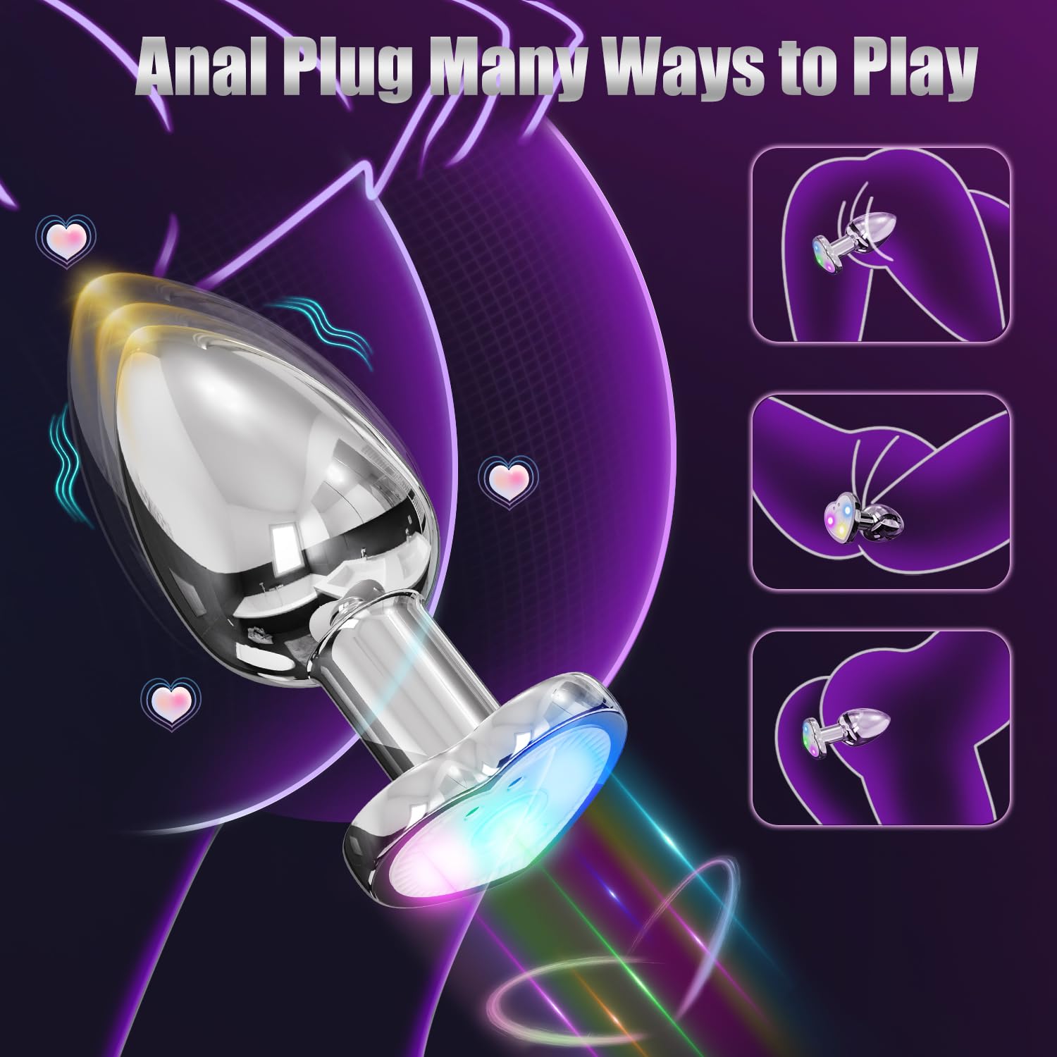 Vibrator Butt Plug, Anal Plug with Flashing Light Base, Anal Sex Toys for Men Vibrator (Small)