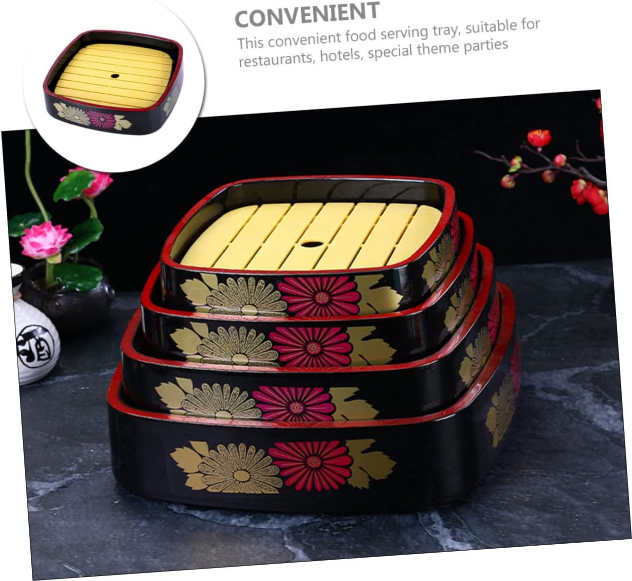 Japanese Sushi Plate Chrysanthemum Pattern Abs Serving Tray Lightweight Snack Dish for Household Food Display and Restaurant Use