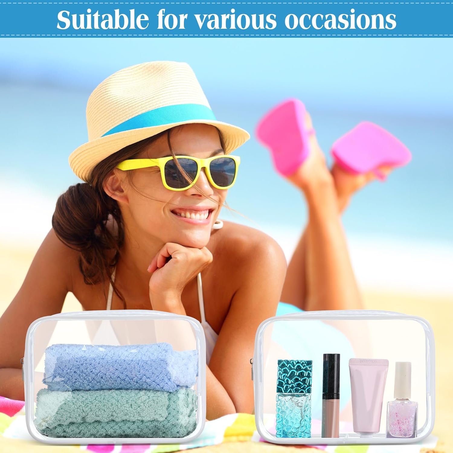 Sanwuta 100 Pcs Clear Makeup Bags Bulk Tsa Approved Toiletry Bag for Travel Transparent Cosmetic Bag PVC Waterproof Travel Small Pouches with Zipper for Men and Women(White) - Image 7