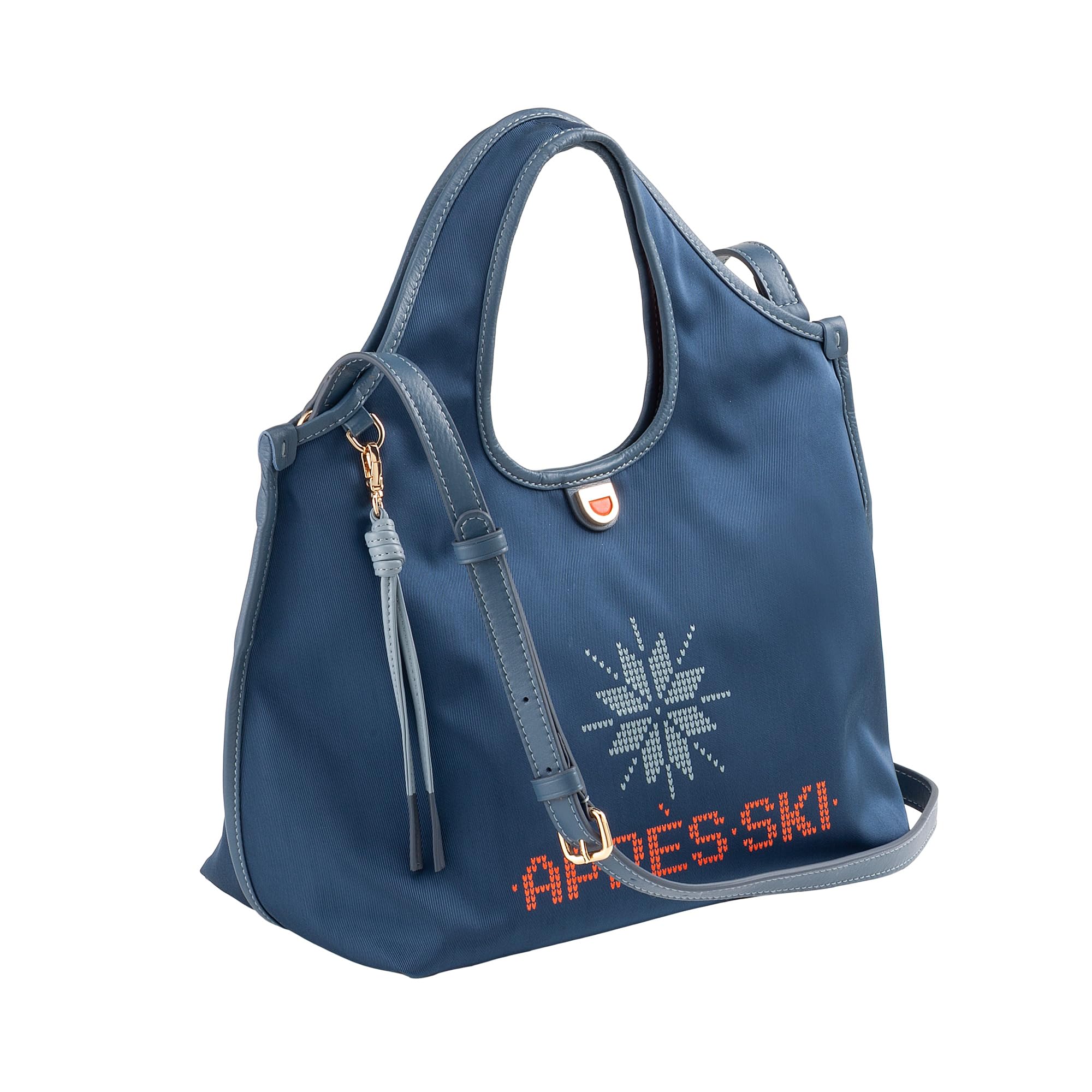 DUDU Borsa Donna a Mano a Tracolla in Nylon e Pelle Après Ski – Shopper Leggera Dimensioni Medie con Tracolla Regolabile e Chiusura Magnetica, Design Sportivo Chic Denim blue
