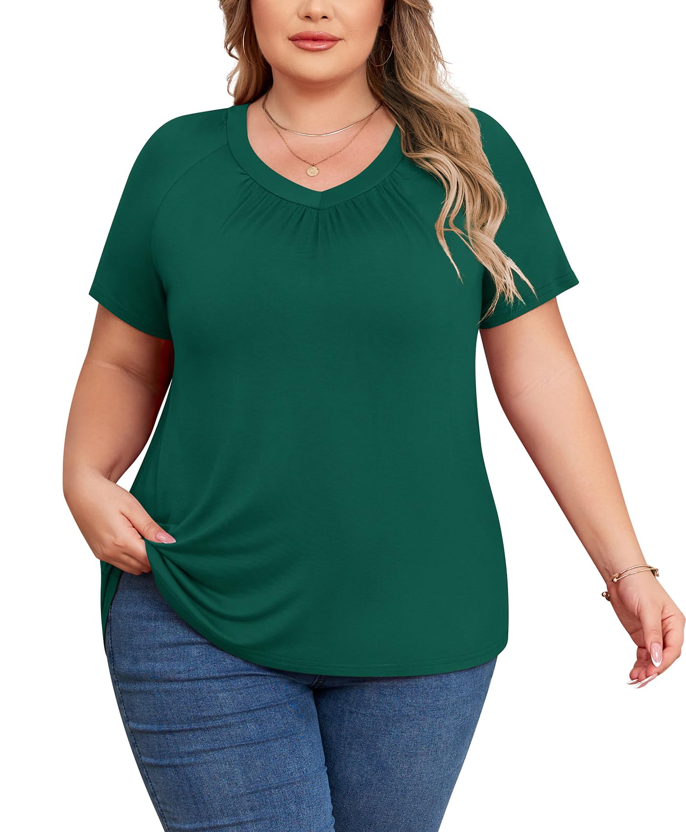 POSESHE Plus Size Tops Sexy Short SleeveTunic Top V Neck Cute Blouse Tunic Top