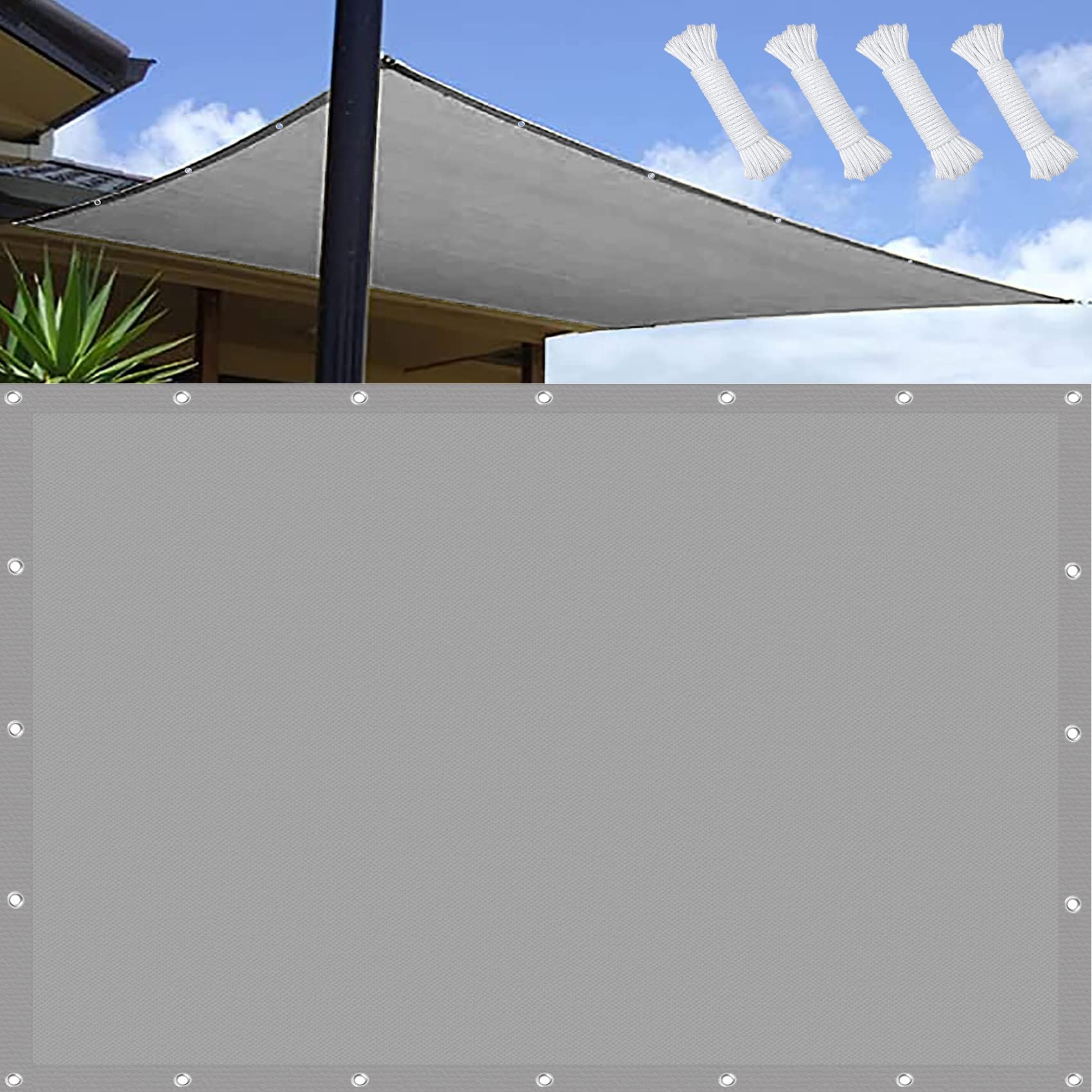 Sunscreen Awning Canopy 5 x 5 m Waterproof 98% UV Block Sunscreen Pergola Sun Canopies with Fixing Kit, Easy to Install for Patios Backyard Outdoor Garden, Light Grey
