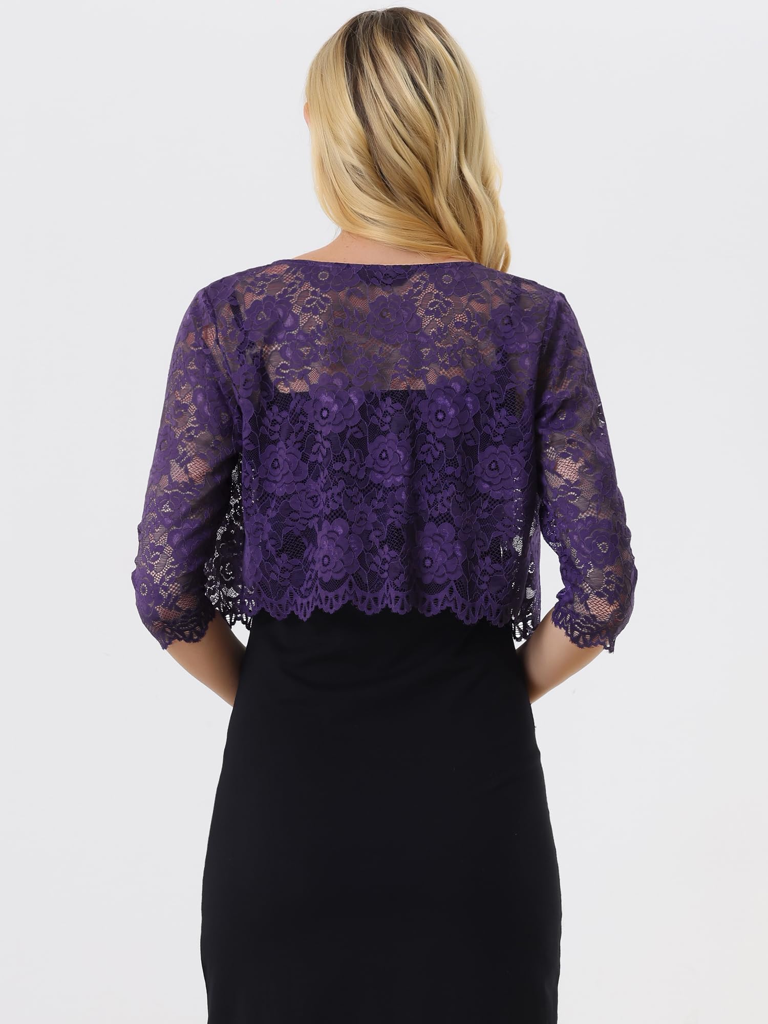 Allegra K Boléro court en dentelle florale transparente pour femme, violet foncé, Taille L