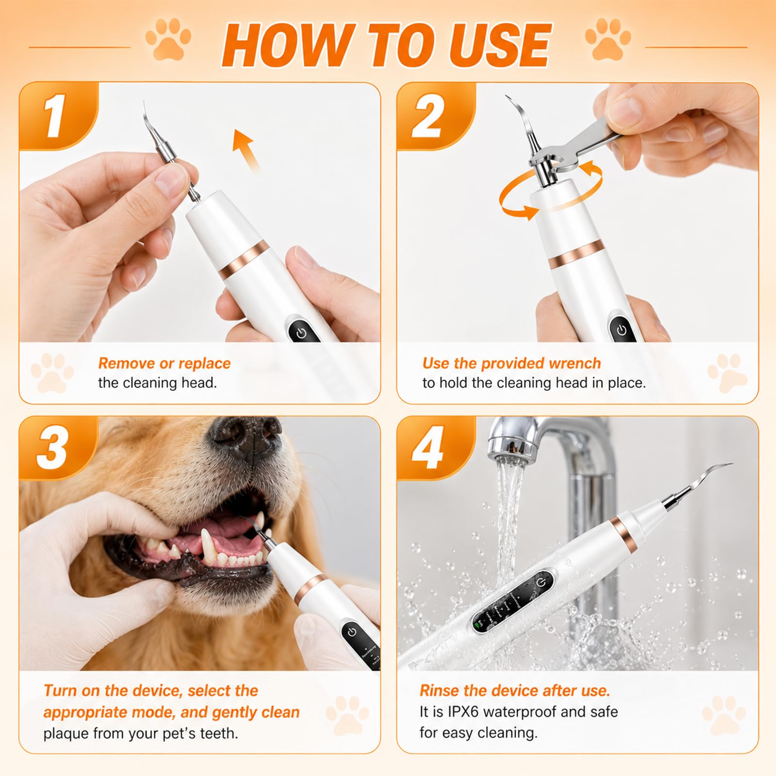 Kit de Nettoyage Tartre Dentaire pour Chien et Chat,Detartreur Dentaire pour Chien et Chat,élimine le tartre et prévient la mauvaise haleine et la gingivite,5 Modes de Nettoyage