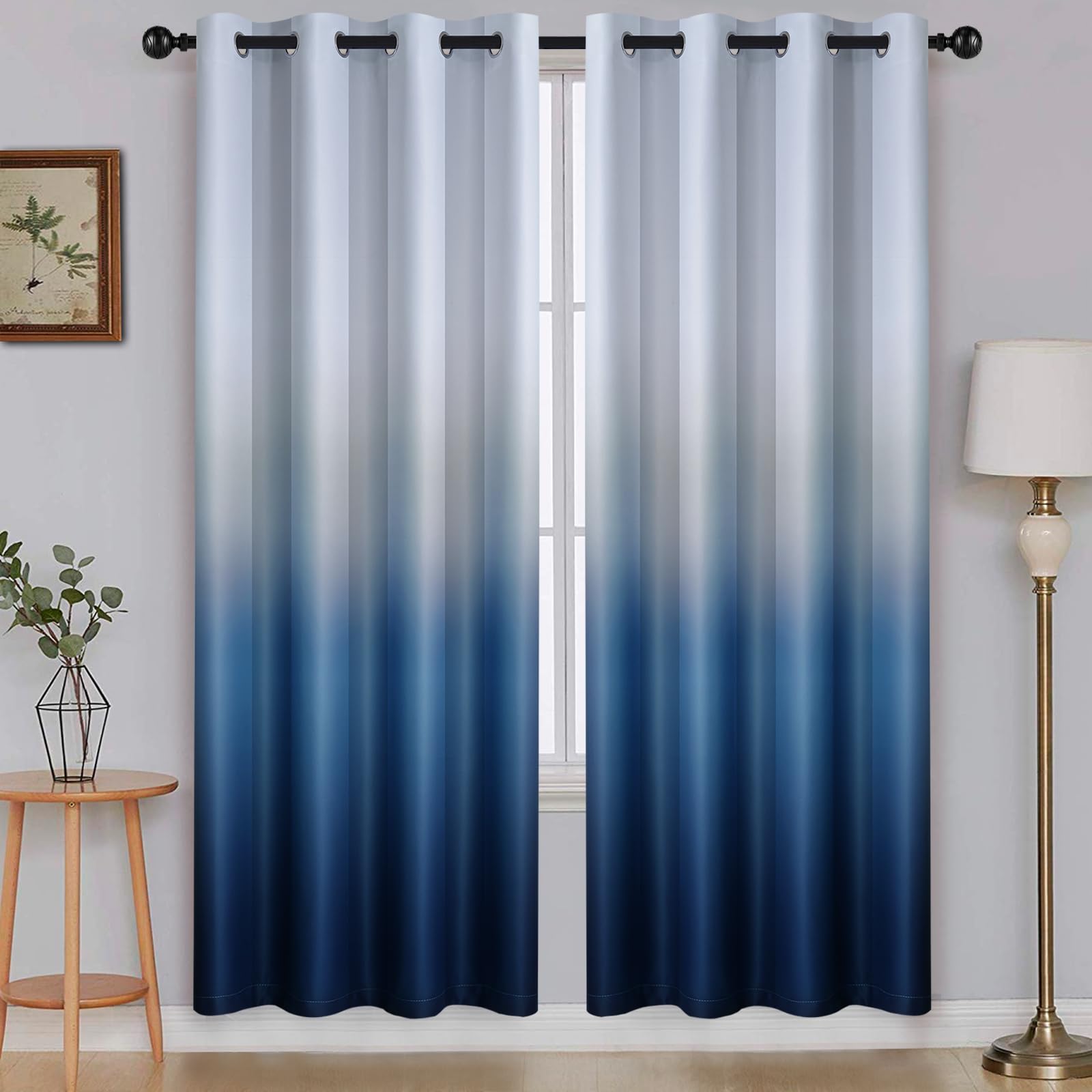 SimpleHome Ombre Blackout Curtains for Boys Room, White to Blue Gradient Gray, Thermal Insulated Grommet Window Curtains for Living Room, 2 Panels, 52x72 Inch โ image 1