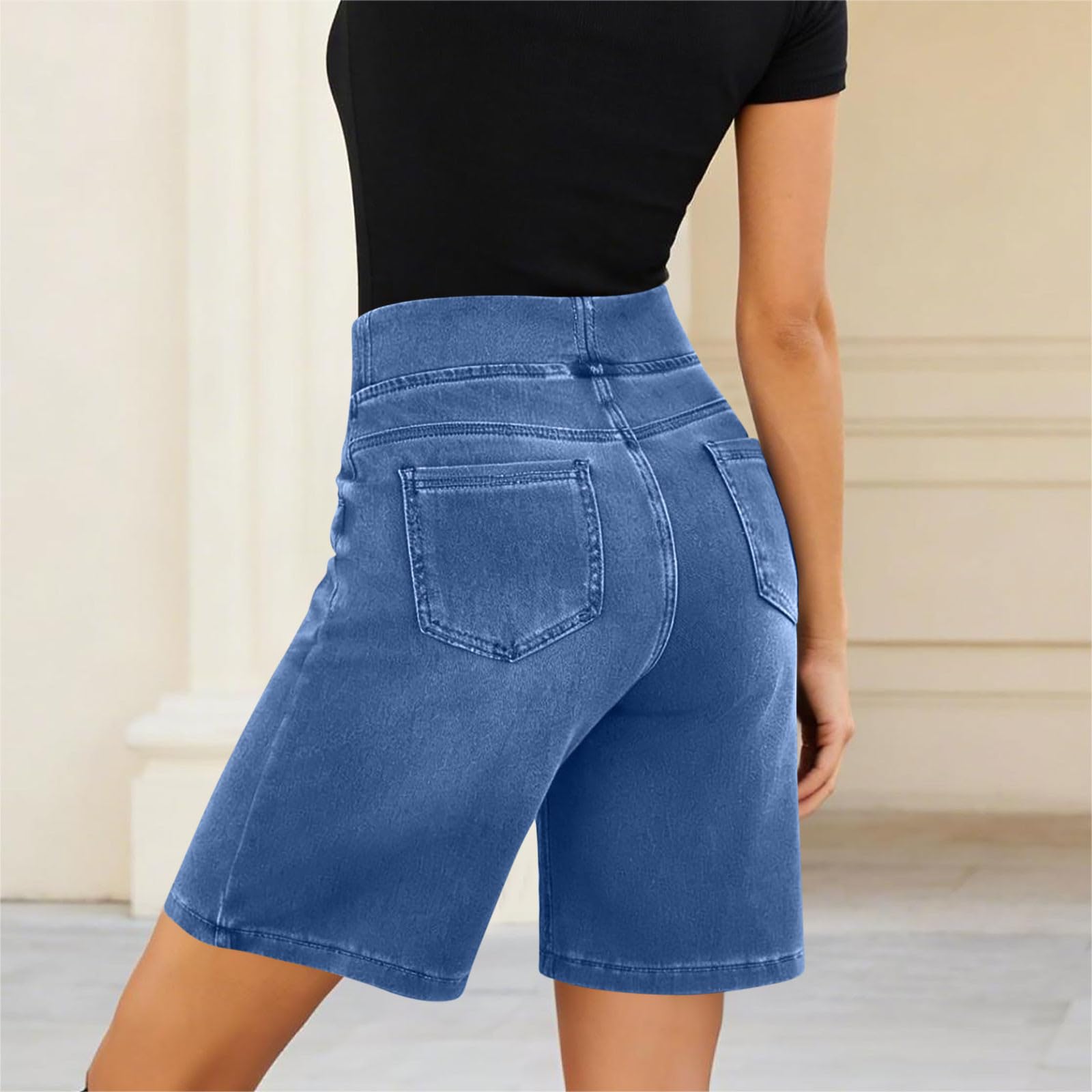 Short Femme Jeans Chic Mode Hot Pants Décontracté Élastique Taille Short Jean Femme D'été Amincissant Bermuda Baggy Taille Haute Vêtements Couleur Unie Pantalon Court avec Poches Tailles S à XXL