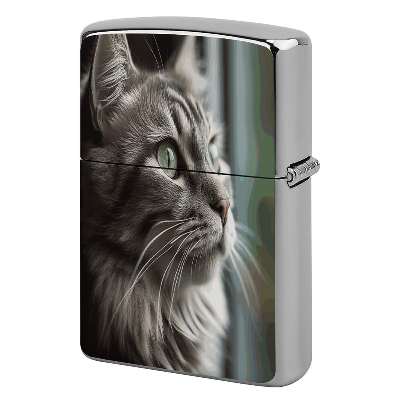 Fekiloot Style Gray Cat With Green Eyes Lighter Case Cover Lighter Holder