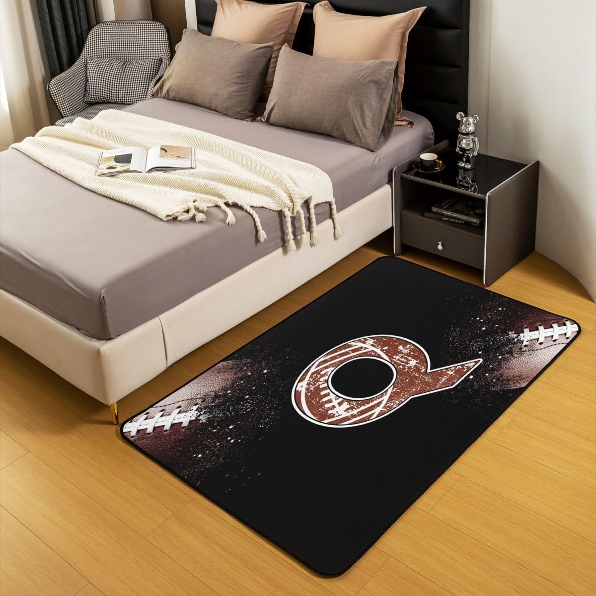 jejeloiu Football Area Rug 5x7 Polyester Sports Ball Game Living Room Rugs for Bedroom Personalized Letter Decor Carpet Indoor Floor Mat Soft Non-Slip