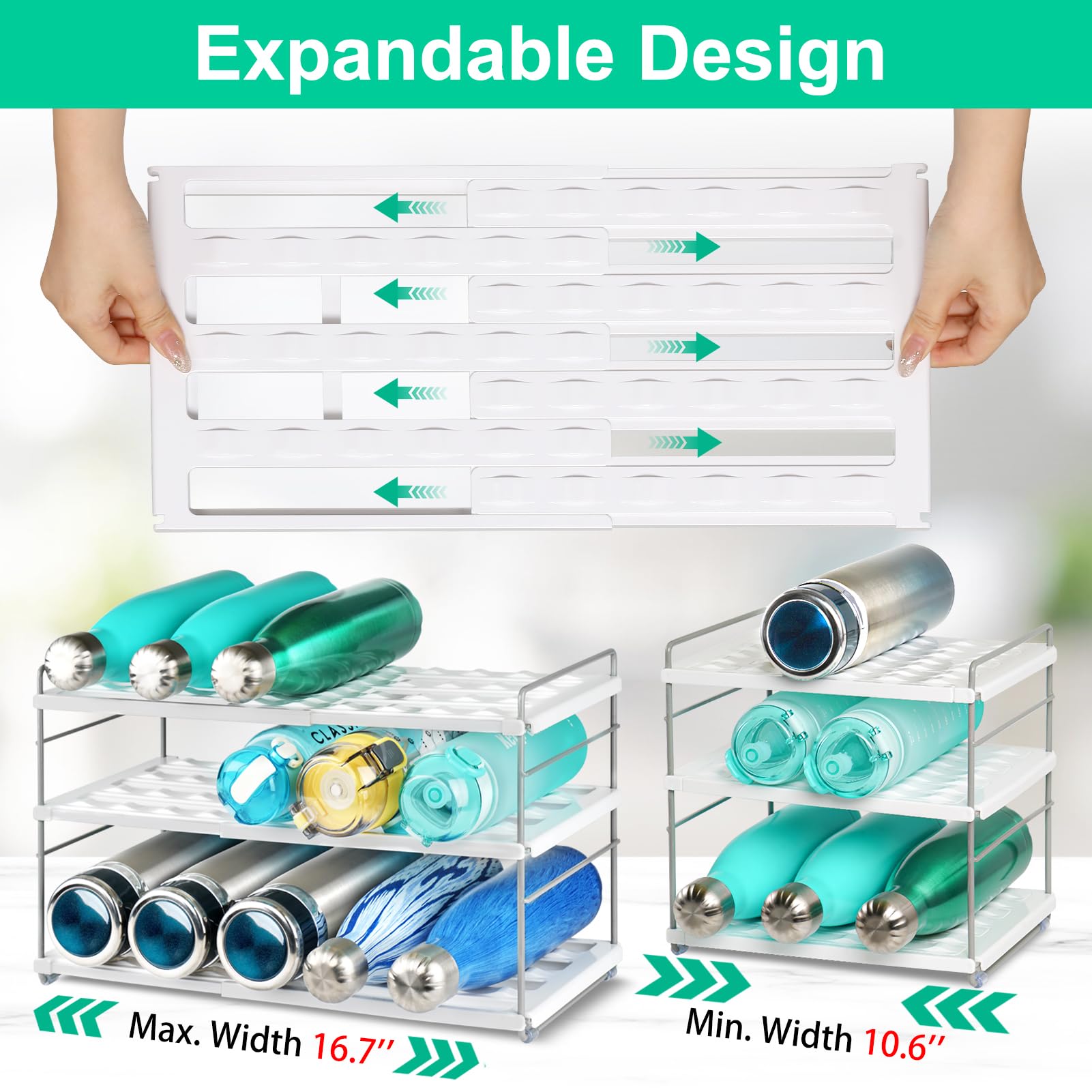 Organiseur Bouteilles D'eau 3 Niveaux Extensible - Support Réglable Pour Armoire Et Frigo - Rangement Cuisine