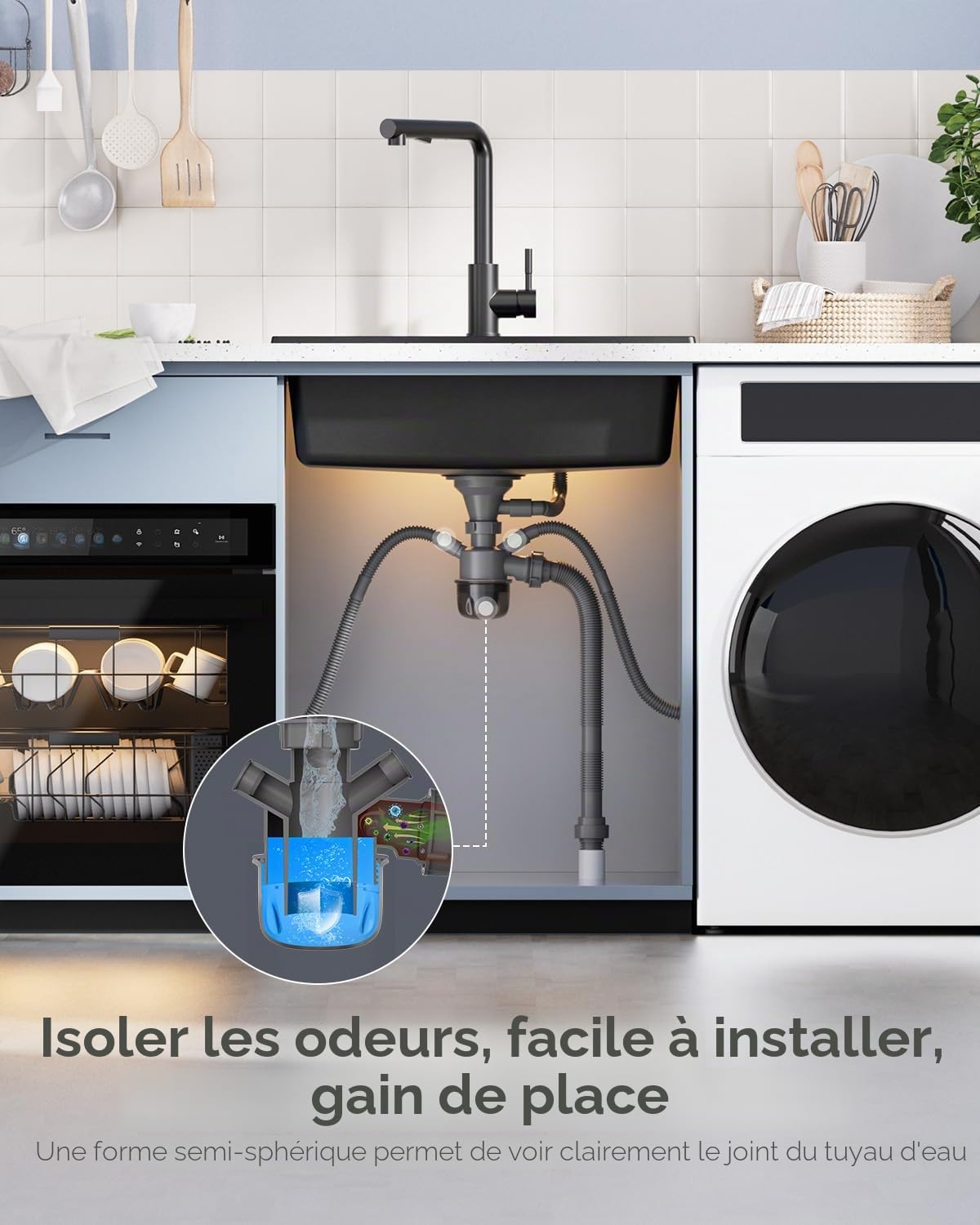 Évier de Cuisine Noir Granit 60x45cm, Évier Noir, Lavabo de Cuisine, Grande Évier de Cuisine en Granit, Évier de Cuisine Moderne Rectangulaire, Évier Simple avec 2 Trous de Robinet, Évier de