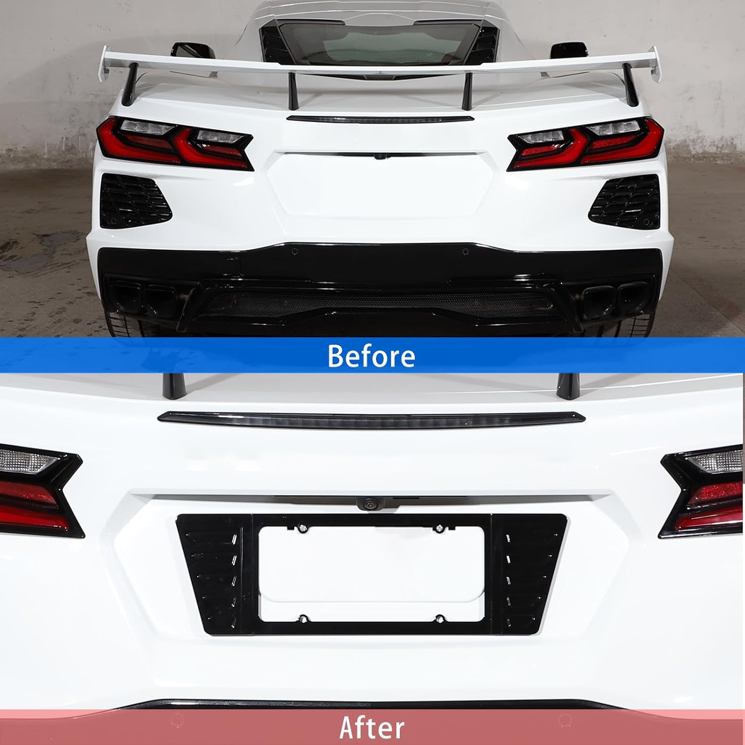 Rear License Frame Compatible with Corvette C8 Stingray 2020-2023, License Plate Frame Grill Vent Insert Accessory, Aluminum Alloy C8 Accessories (Glossy Black)