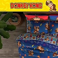 Vista 7 de Franco - Juego de ropa de cama coleccionable Nintendo Donkey Kong, 7 piezas, edredón reversible supersuave y juego de sábanas con funda