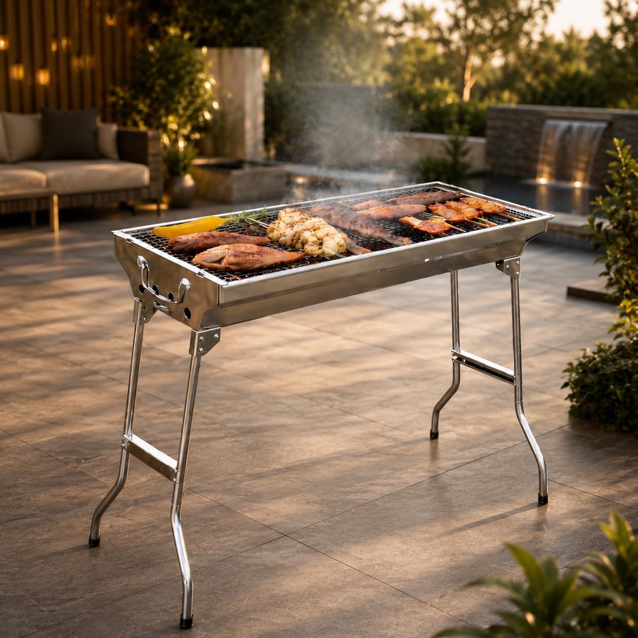 SuperGift Essential - Stainless Steel BBQ Grill with Stand Charcoal Barbecu… thumbnail 5
