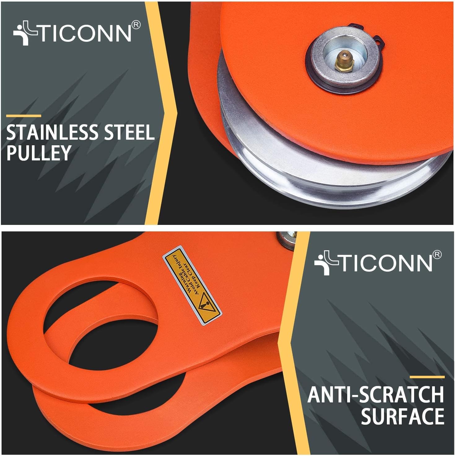 TICONN 10 Ton Winch Snatch Block Towing Pulley Blocks 22,000 LBS Capacity, Heavy Duty Offroad Recovery Accessory for Truck, Tractor, ATV & UTV - Image 4