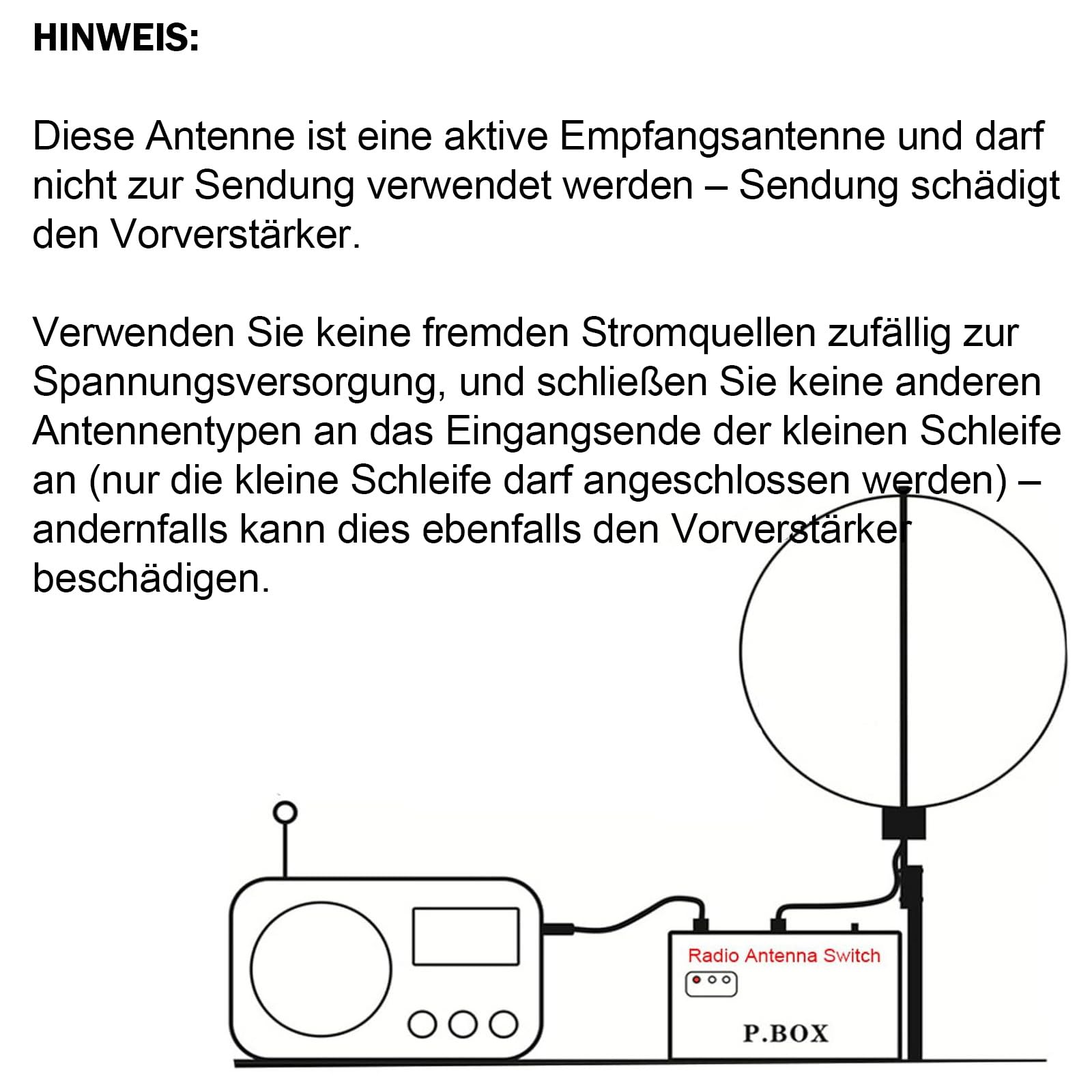 AURSINC K-480WLA Tragbare Kurzwellen-Radio aktive Schlaufenantenne 0,5 MHz–500 MHz Full-Band LW/MW/SW/FM/VHF/HF Flugzeugband 6-Meter-Speiserohr 30 dBi mit 1800 mAh Batterie