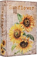 DROFELY Sunflower Faux Leather Book Box - Vintage Decorative Storage for Bookshelf, Cafe, Wedding Cards, Graduation Gifts (12x8.5 Inch Large)