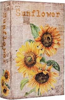 DROFELY Sunflower Faux Leather Book Box - Vintage Decorative Storage for Bookshelf, Cafe, Wedding Cards, Graduation Gifts (12x8.5 Inch Large)