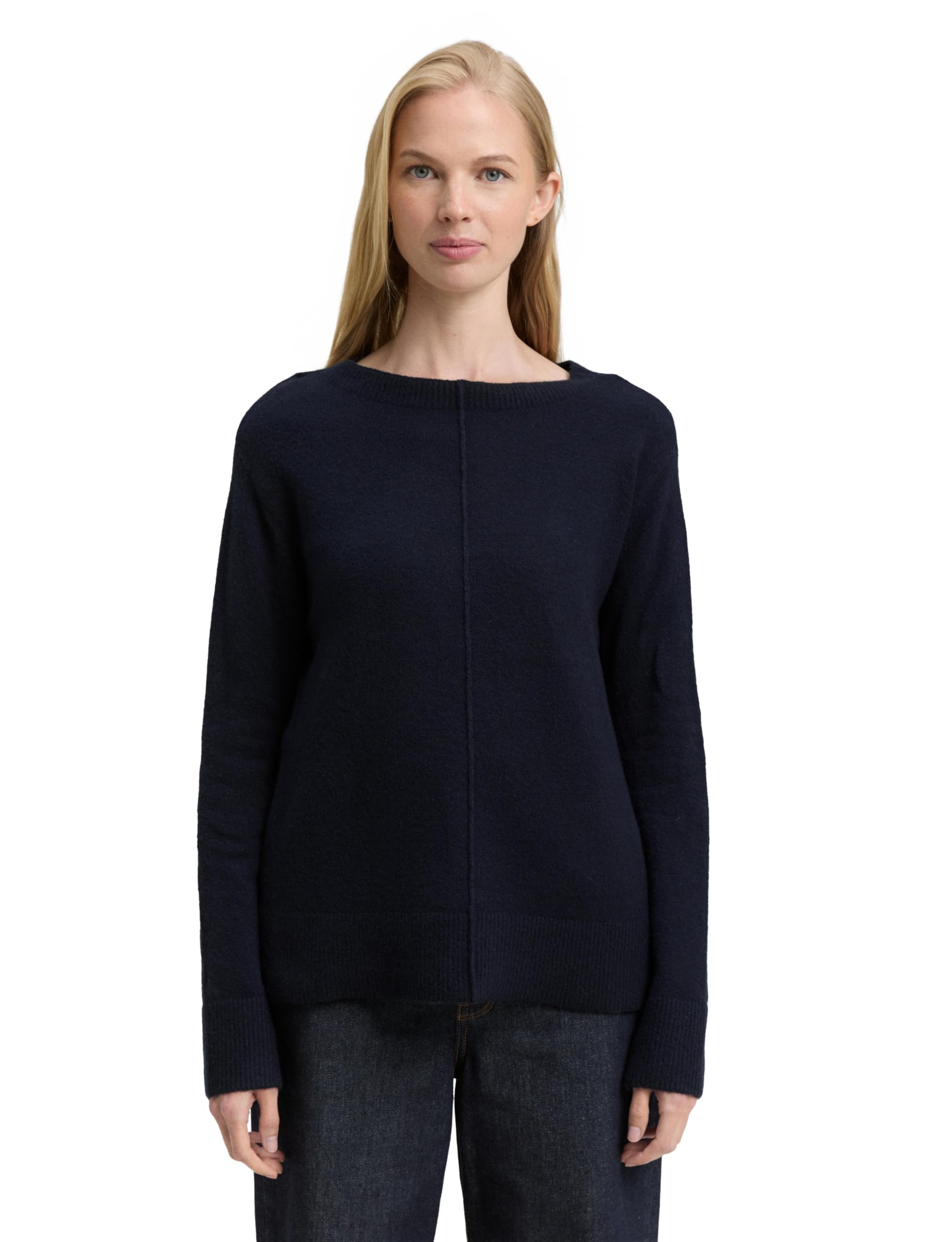 Tom Tailor Damen 1047673 Loose Fit Strickpullover mit U-Boot-Ausschnitt (1er Pack)