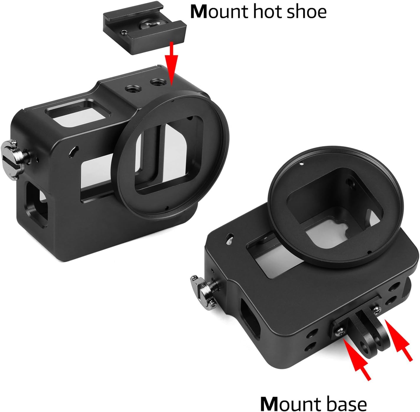 D&F Aluminum Frame Housing Case Skeleton Shell Cover with Protective UV Filter for GoPro Hero 7 Black, Hero 6, Hero 5 Black