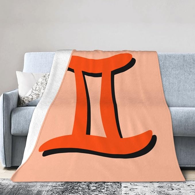 Zodiac Sign Gemini Symbol Throw Blanket Soft Cozy Home Decor Flannel Blankets for Couch Bed Sofa 60
