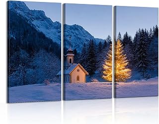 3 Piece Canvas Wall Art Christmas Chapel Modern Print Paintings Artwork Picture Wall Decor for Living Room Home Office Decor