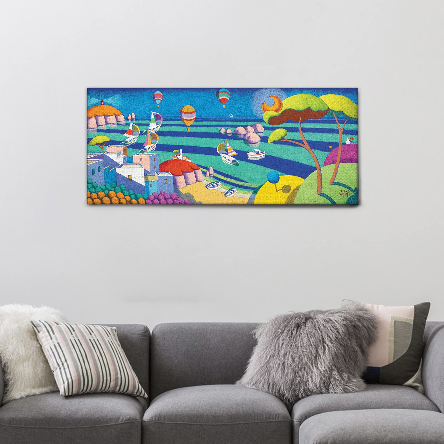 Giallobus - Quadro - Stefano Calisti - Mare d'estate - Tela canvas - 140x60 - Pronto da appendere - Quadri moderni per la casa