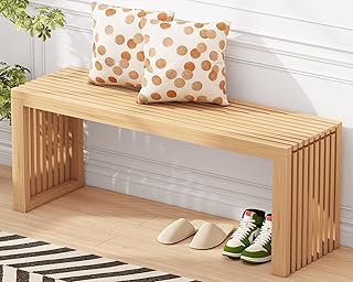 Bamboo Dining Bench, 35-inch Sleek Design Entryway Shoe Rack Bench, Indoor Kitchen Table Bench,