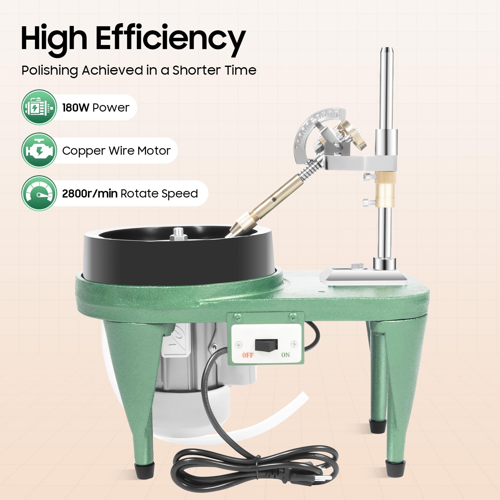180W Gem Faceting Machine, 2800RPM Gemstone Grinding Jewelry Lapidary Polisher Device w/ Faceted Manipulator, 110V Jade Grinding Polishing Machine w/6 Inch Plate