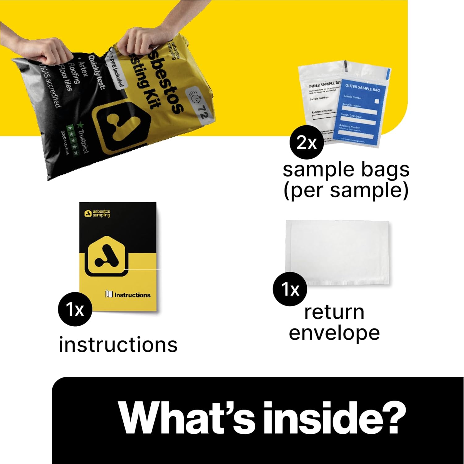 Asbestos Test Kit - Sample Only Testing - 72hr (3 Business Day) NVLAP lab Result with lab Testing fee Included. (2 Samples)