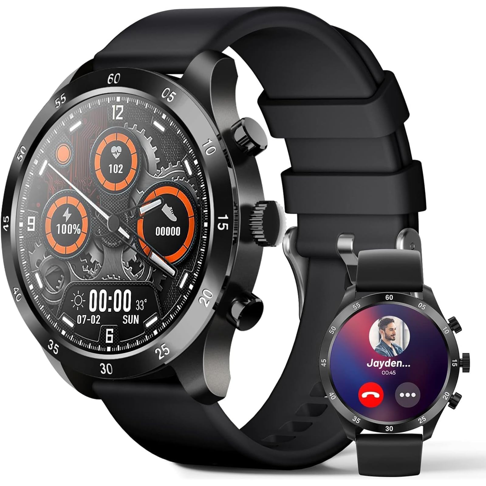 Smartwatch Uomo, Orologio Fitness Tracker Uomo con Chiamata Bluetooth 1,32'' Impermeabile 5 ATM, con Contapassi, Notifiche Messaggi, Cardiofrequenzimetro, Monitor del Sonno Compatibile Android iOS