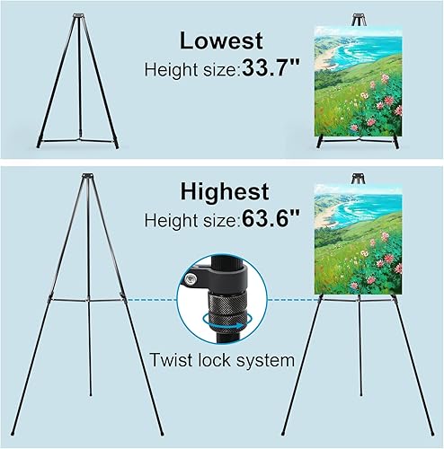 Miniatura 3 de PUJIANG Caballete telescópico de aluminio de 63 pulgadas, trípode ligero ajustable para piso de 25 libras, letrero de exhibición de caballetes de