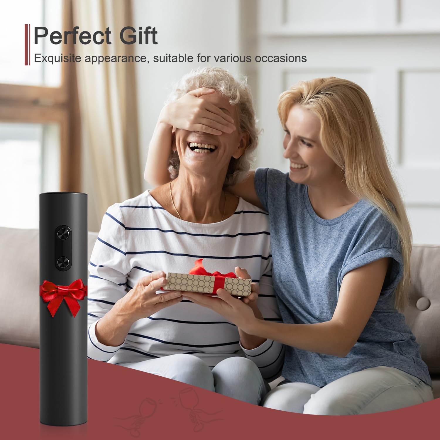 Abrebotellas de vino eléctrico, funciona con pilas, sacacorchos de vino inalámbrico, abridor automático de vino para barras de hogar, negro (cortador de papel de aluminio y 4 pilas AA no