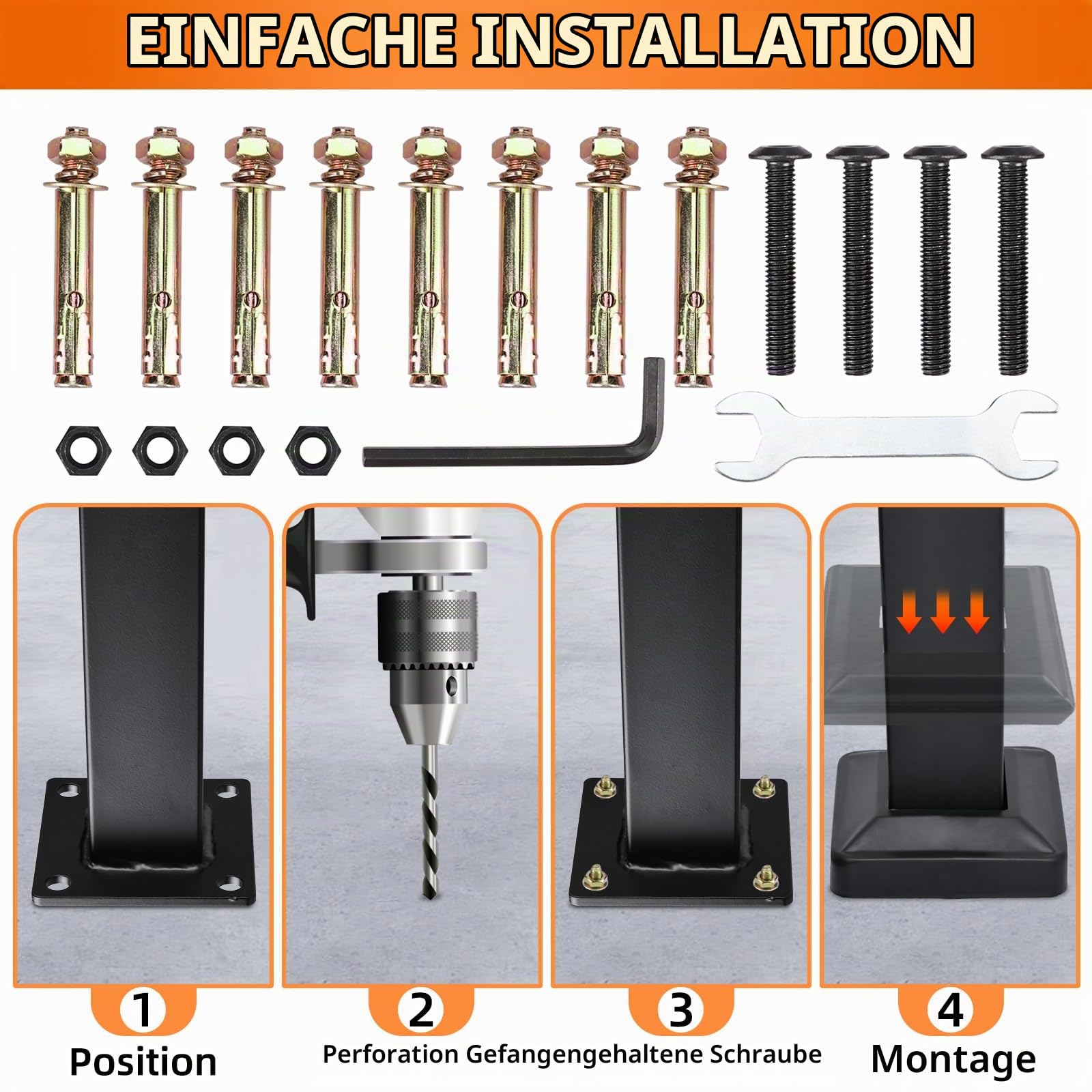 Homtone 90x90cm Treppengeländer, Mattschwarzes Eisen Handläufe für Treppen im Freien Fit 2 bis 3 Schritte Übergangsgänder mit Installationssatz Handlauf Edelstahlschrauben, für Garten, Garage, Veranda