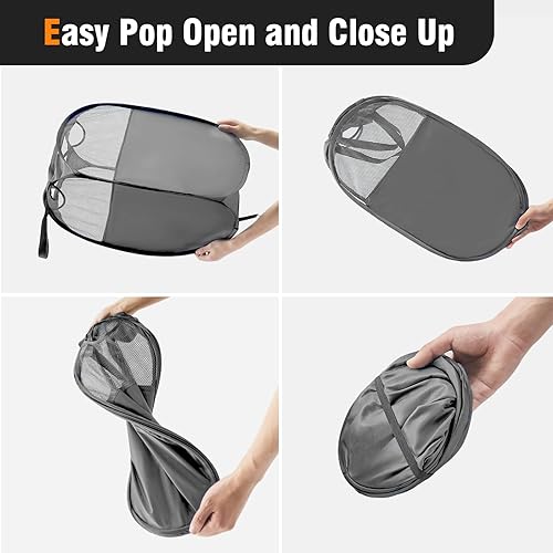 Miniatura 45 de Cesta de malla desplegable para ropa sucia con asas duraderas - Cesta plegable portátil para dormitorio, baño y viajes (azul, paquete de 3 unidades)