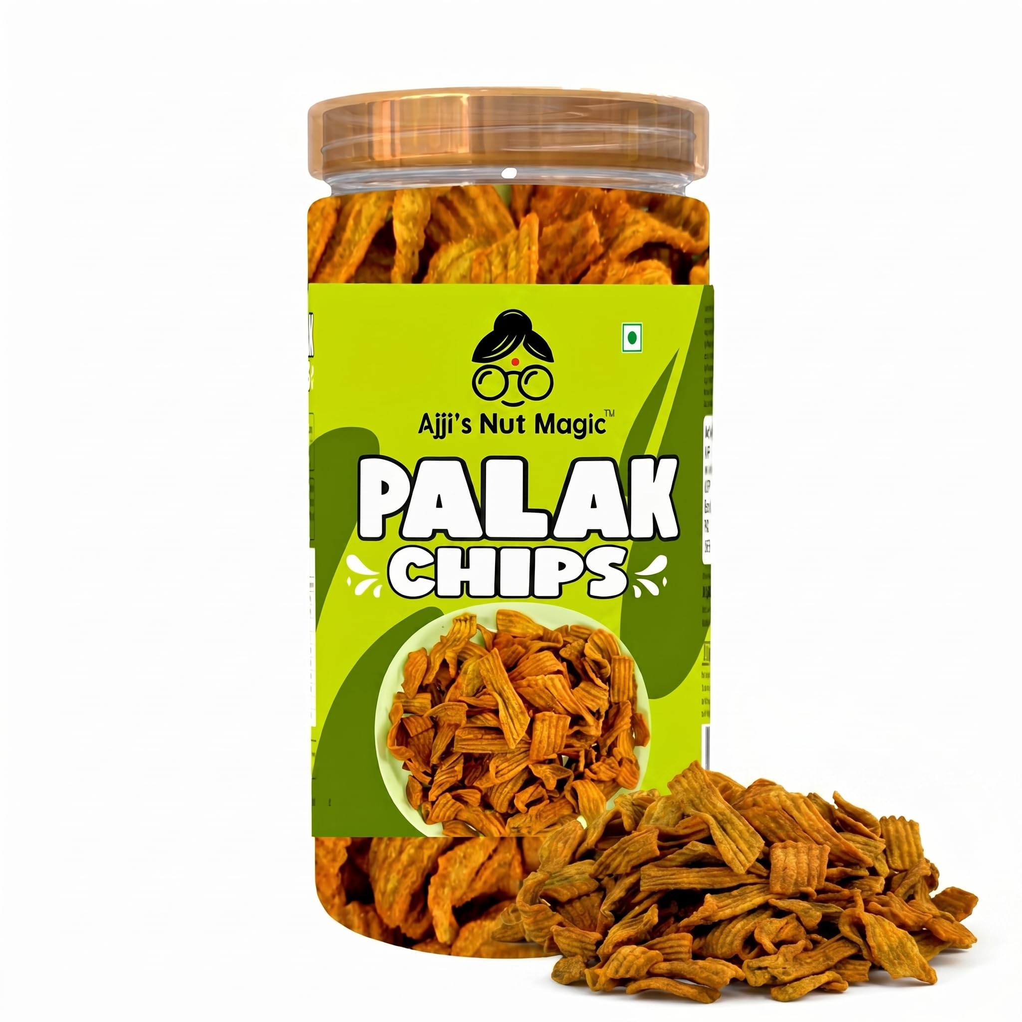 Ajji's Nut Magic Palak Chips 200g (Pack of 1) | Healthy Vegan Snack | Gluten-Free, Low-Calorie | Light & Crispy Chips | high protein | Natural ingredients | No Artificial Colors and Preservatives | Perfect Snacking for Kids & Adults | Travel-Friendly-image-6