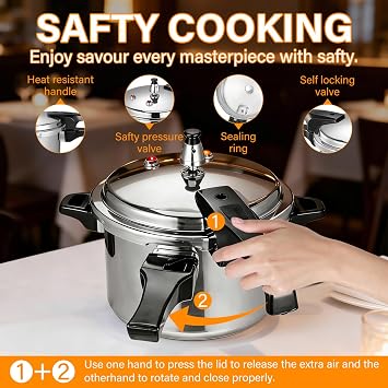 DOITOOL 4.2 Quart Aluminum Pressure Cooker Stovetop Fast Cooking Pot Pressure Canner Compatible for Induction Cookers and Gas Stoves, Silver (4L)