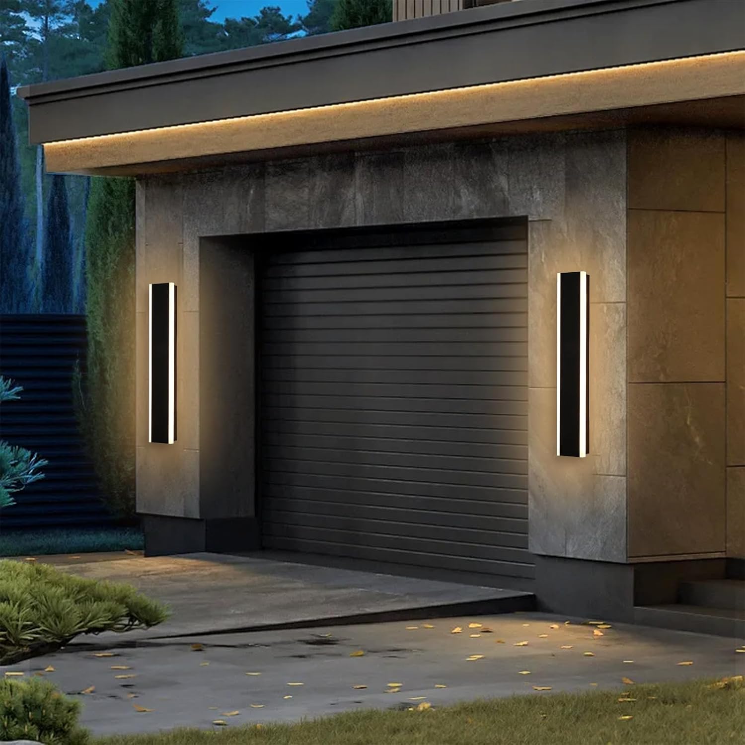 Yaohong 2 Pack 24 inch Long Outdoor LED Wall Lights, Modern Black 3000K-6000K Dimmable Exterior Lighting Fixtures, IP65 Waterproof Outdoor House Lights Wall Mount Outside Wall Lights for House Garage