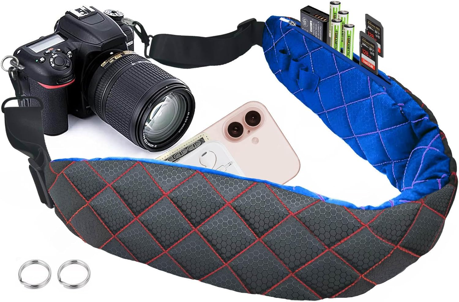 Ultra Comfortable Camera Strap with Pockets and Thick Padded for Photographers, Adjustable Universal Cam Neck Belt