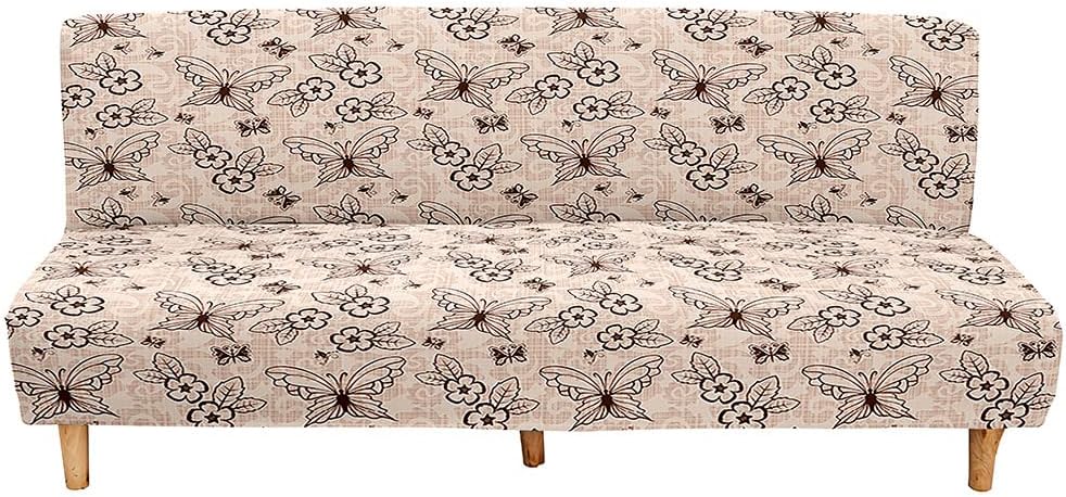 Mateju Armless Sofa Bed Cover, Butterfly Pattern Folding Sofa Bed without Armrests, Non Slip Stretch Futon Slipcover Protector for 2-3 Seater, Washable Couch Bed Slipcovers (beige,190-230cm)